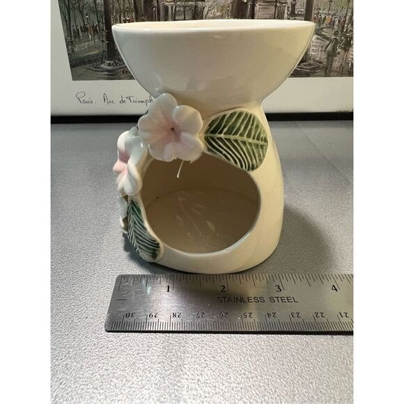 Pink &‎ White Hibiscus Ceramic Wax Warmer - NWOT - Picture 6 of 10